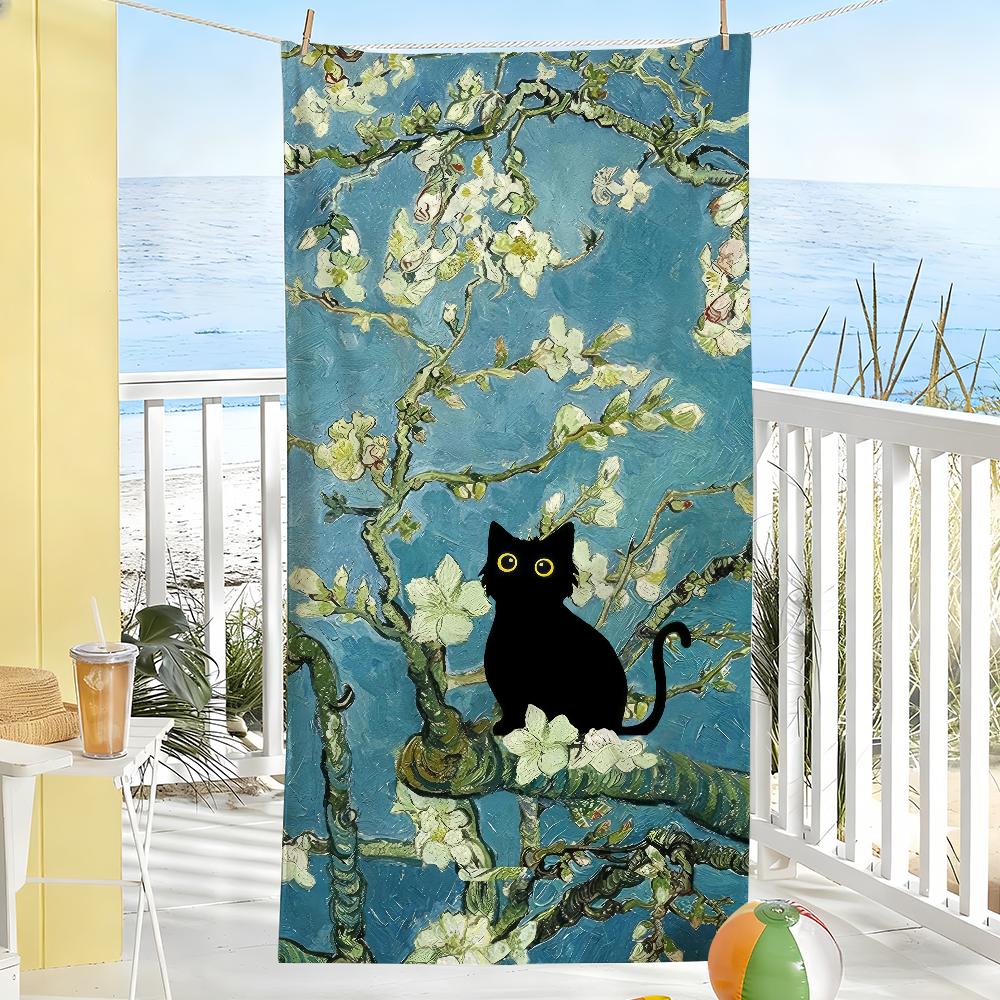 

Van Gogh Art Cat Print Towel Soft Pool Gift For Travel Gym Shower Camping Quick Dry Sports Large Beach Towels W30*H60(CM)