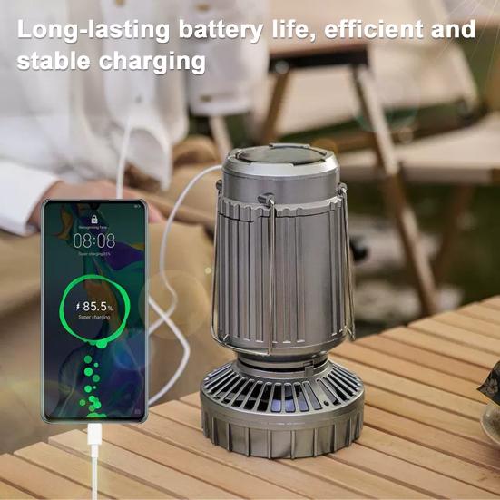 5-in-1 Portable LED Camping Lantern with Fan Bluetooth-compatible Speaker Solar Powered USB Rechargeable Emergency Hanging Light