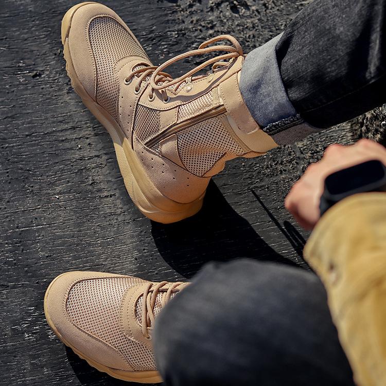 Unisex Breathable Summer Combat Boots - Lightweight, High-Top, Tactical, Side Zipper for Outdoor Use