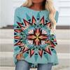 New 3D Ethnic Tribal Style Printed Round Neck Women's T-shirt Long-sleeved Bottoming Shirt Casual Loose Top Breathable Pullover