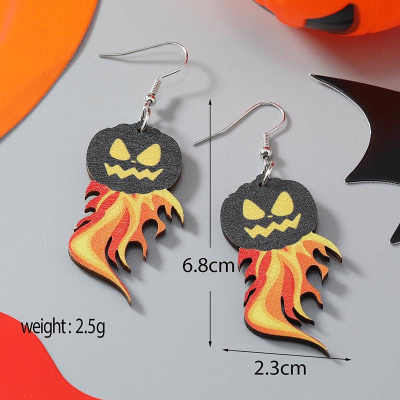 Halloween Wooden Pumpkin & Skull Wine Glass Guitar Earrings