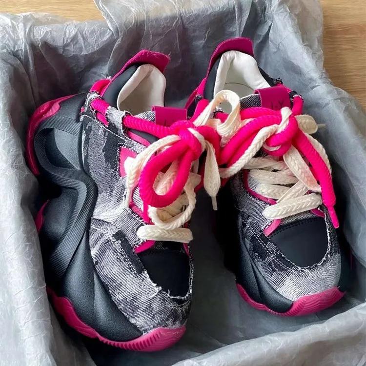 

2024 New High Quality Women Thick Sole Lace Up Casual Sports Shoes Woman Design Sense Colored Breathable Running Shoes Sneaker 40 червоний