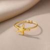 18K Gold Plated Butterfly Spiral Ring - Stainless Steel Cross Design for Women