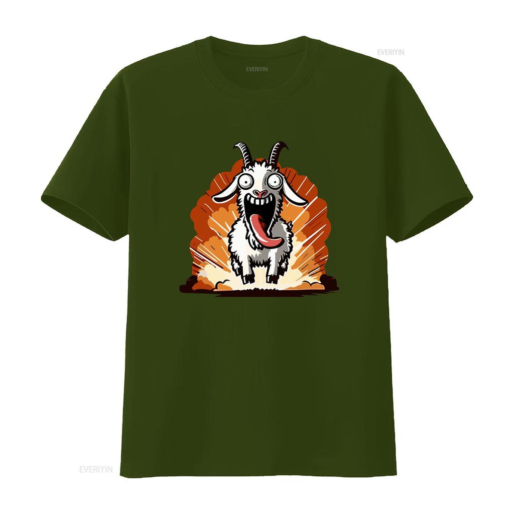 Crazy Goat Simulator Lustiges Tierhumor Unisex T-Shirt Vintage Gewaschen Stilvoll Dehnbar Atmungsaktiv Oberteil Für Den Alltag Lässig
