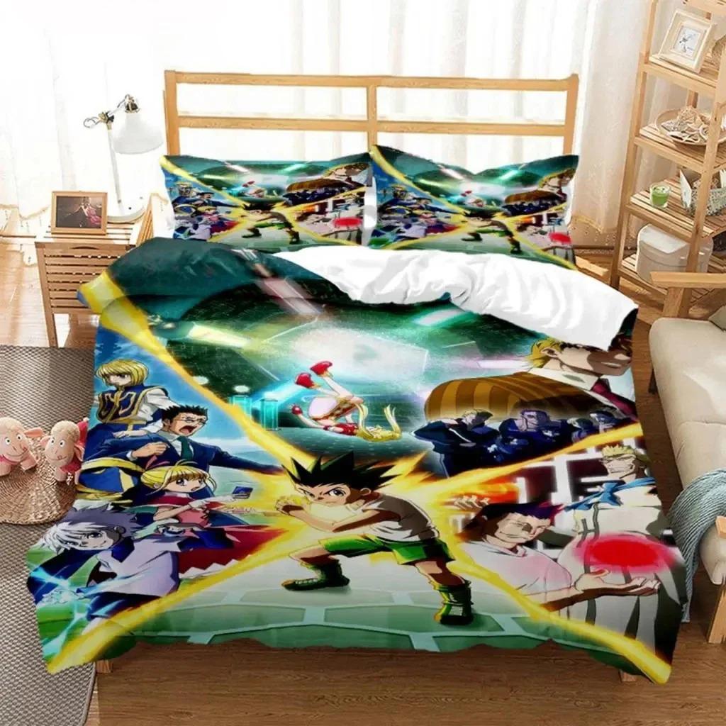Hunter×Hunter Bedding Set Exquisite Bed Supplies Set Cartoon Anime Duvet Cover Bed Comforter Set Bedding Set Birthday Gift