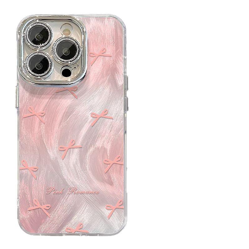 

Розовый браслет-бант Подходит для Apple 16 Перьевая пряжа Чехол для мобильного телефона 13promax Ощущение высокого класса 15 Простой 14 Нишевый iPhone 16 Pro Max