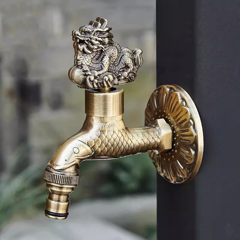 Rubinetto Decorativo da Esterno Rubinetto da Giardino Rubinetto Bagno Lavatrice / Mocio Rubinetto con Intaglio Antico Animale Carino Tutto Rame Drago