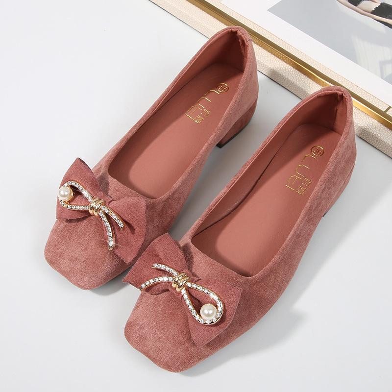 

Большой размер 34-43 туфли бабушки женские неглубокие мэри джейн квадратный носок толстый каблук лоферы жемчужный кристалл бант плоская подошва женщина 4.5 розовый