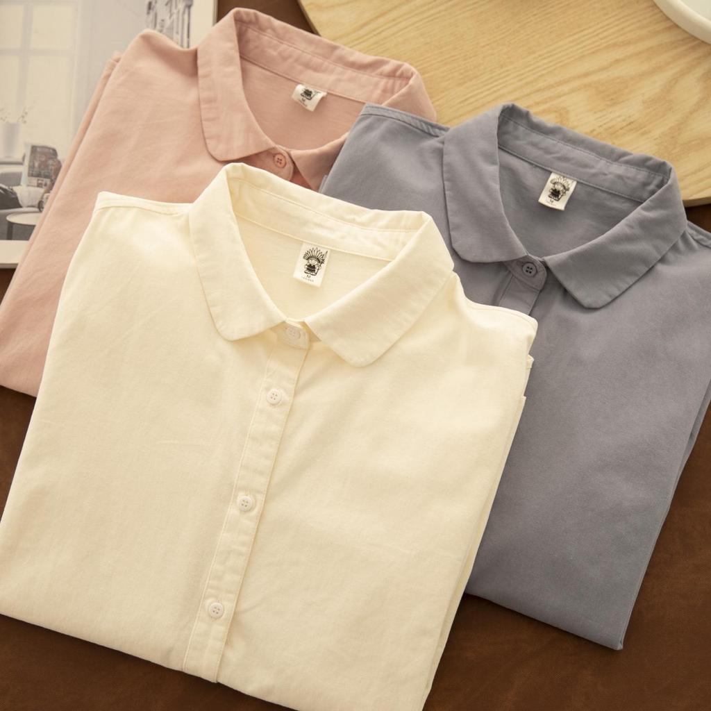 Korean Style Autumn Casual Doll Collar Long Sleeve Shirt