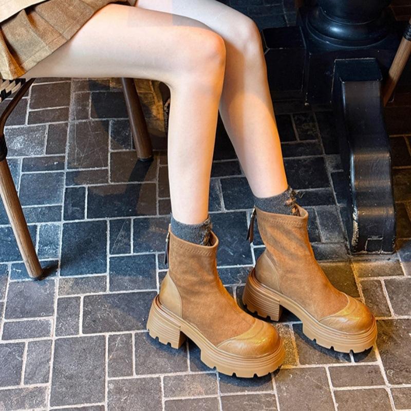 Retro Martinovy boty dámské 2025 podzim a zima nové britský styl malý muž silná podrážka ležérní módní všestranné silný podpatek kotníkové boty