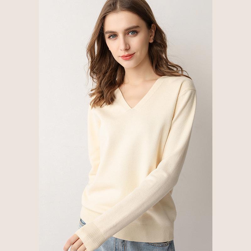 Leichter V-Ausschnitt Strickpullover - Damen einfarbiger Pullover für Frühling & Herbst