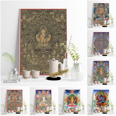 Tibetan Tangka Religious Mural Art Printmaking Poster Bodhisattva Portrait Retro Oil Painting Buddhist Faith Mural