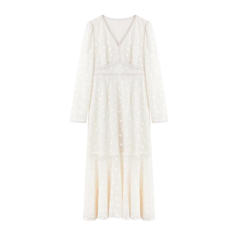 Qiu Shui Yi Ren Elegant Lace V-Neck Commuter Dress