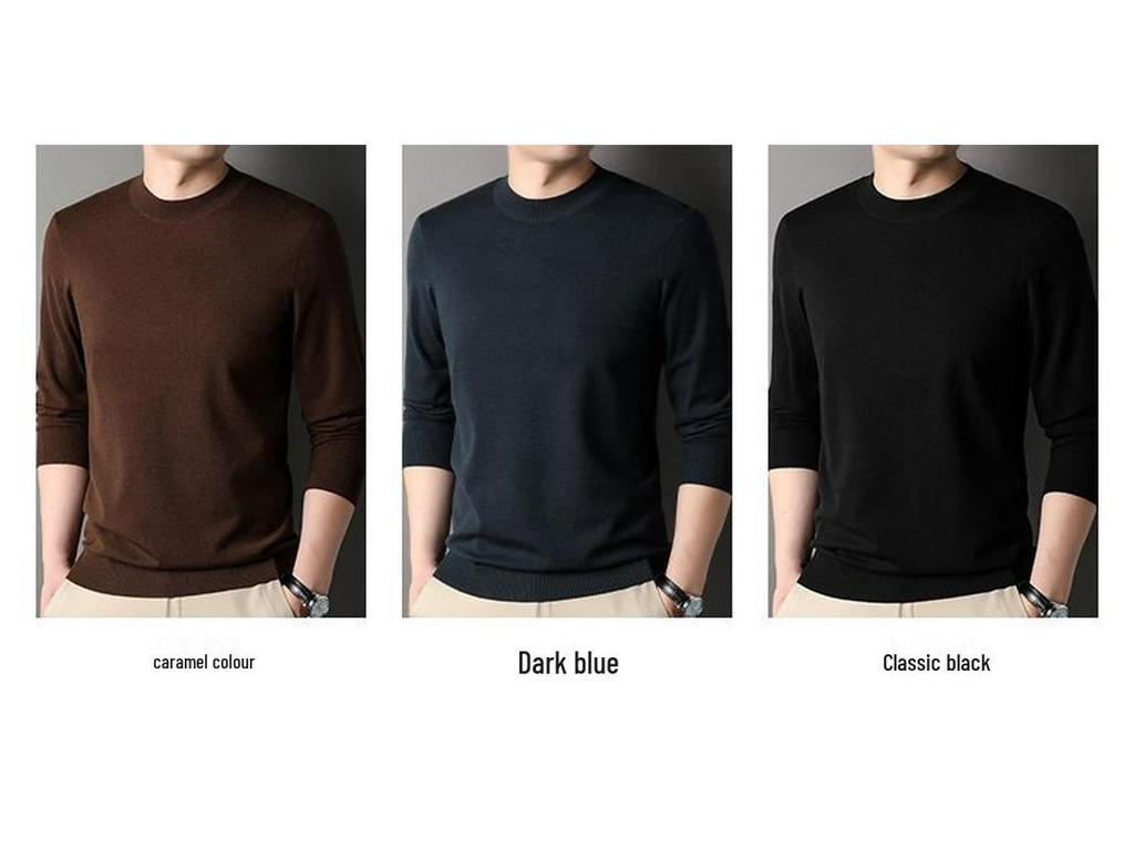 Romon Men's Wool Blend Crew Neck Sweater - Pure Color Long Sleeve Knitwear for Spring & Autumn