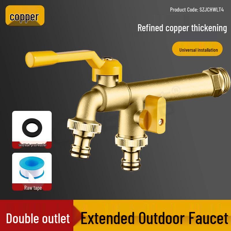 All-Copper Dual-Control Outdoor Anti-Freeze Faucet with Lock, Two-Outlets for Washing Machine and Courtyard Use.