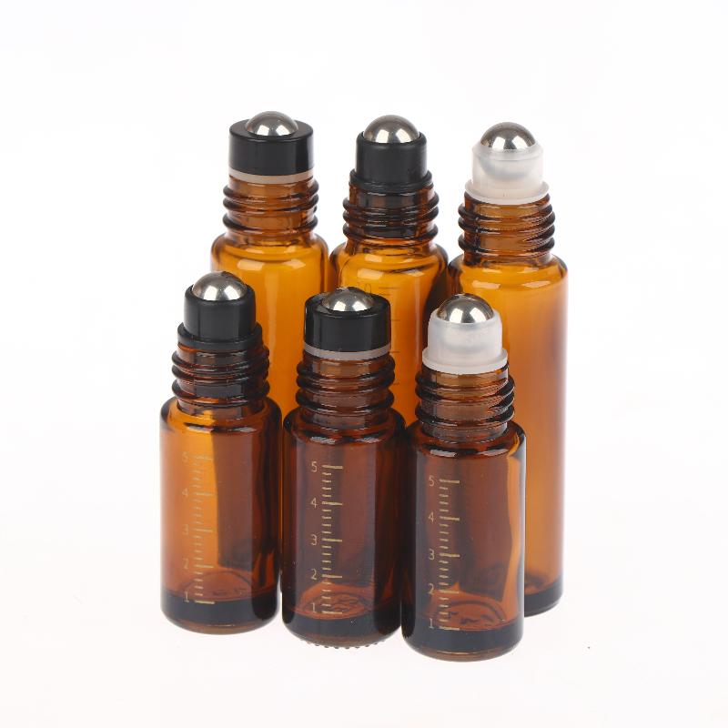 5ml 10ml Bursztynowe Przezroczyste Szklane Butelki Roll-on Plastikowa Nakrętka Imitująca Drewno Próbne Buteleczki z Kulka do Olejków Eterycznych Perfum