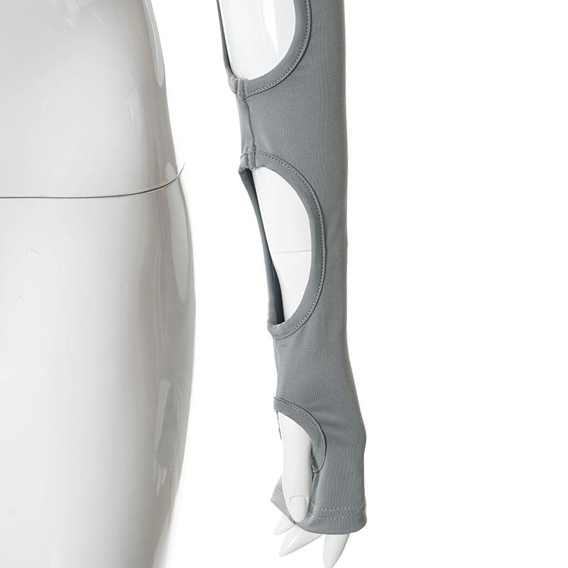 Cyber Y2k Techwear Punk Women Halter Tops Gothic Egirl Patchwork Long Sleeve Crop Top Sexy Cut Out Casual T-shirts