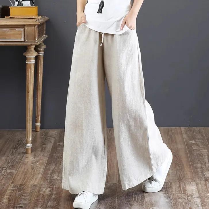 Spring and Summer Women's Cotton Linen Loose Wide Leg Pants High Waist Dragging Pants Straight Pants Linen Women's Pants