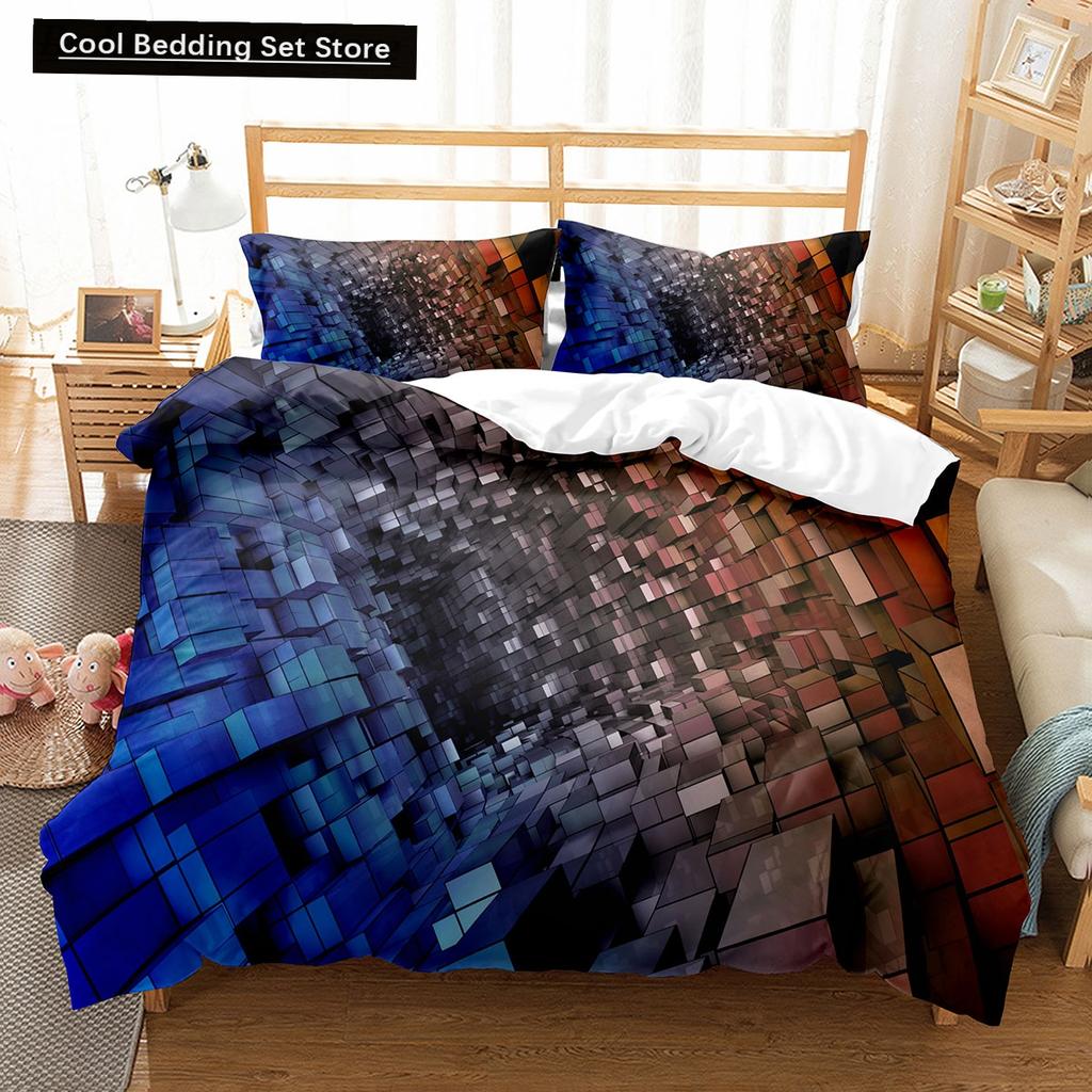3D Abstract King Queen Duvet Cover Solid Geometry Bedding Set Rotate Three-dimensional Space 2/3pcs Polyester Soft Quilt Cover