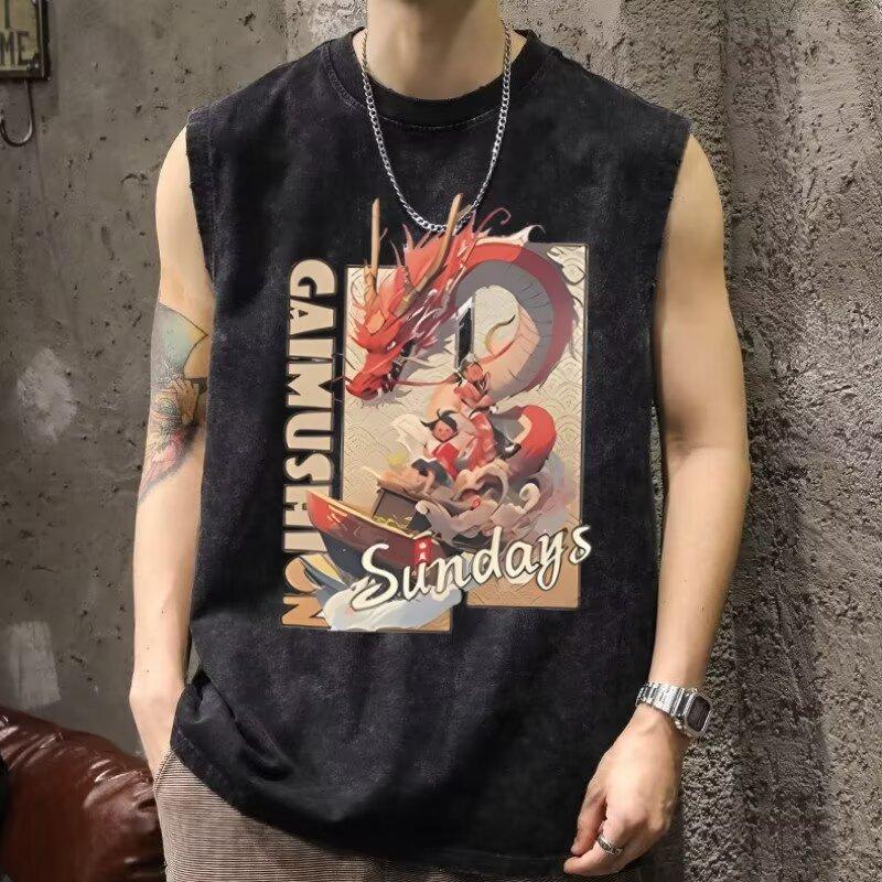 Camiseta sin mangas estampada para hombre Camiseta sin mangas casual de verano holgada de moda para hombre Estilo Ins Top sencillo estampado