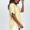 Women’s Loose Fit Short Sleeve V Neck Blouse Lightweight Casual Tunic Top with Rolled Sleeves for Summer Spring Outfits