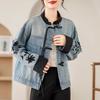 Vintage Print Denim Jacket Women Spring Autumn Fashion Long Sleeve Jeans Short Coat Female Loose Cowboy Outwear