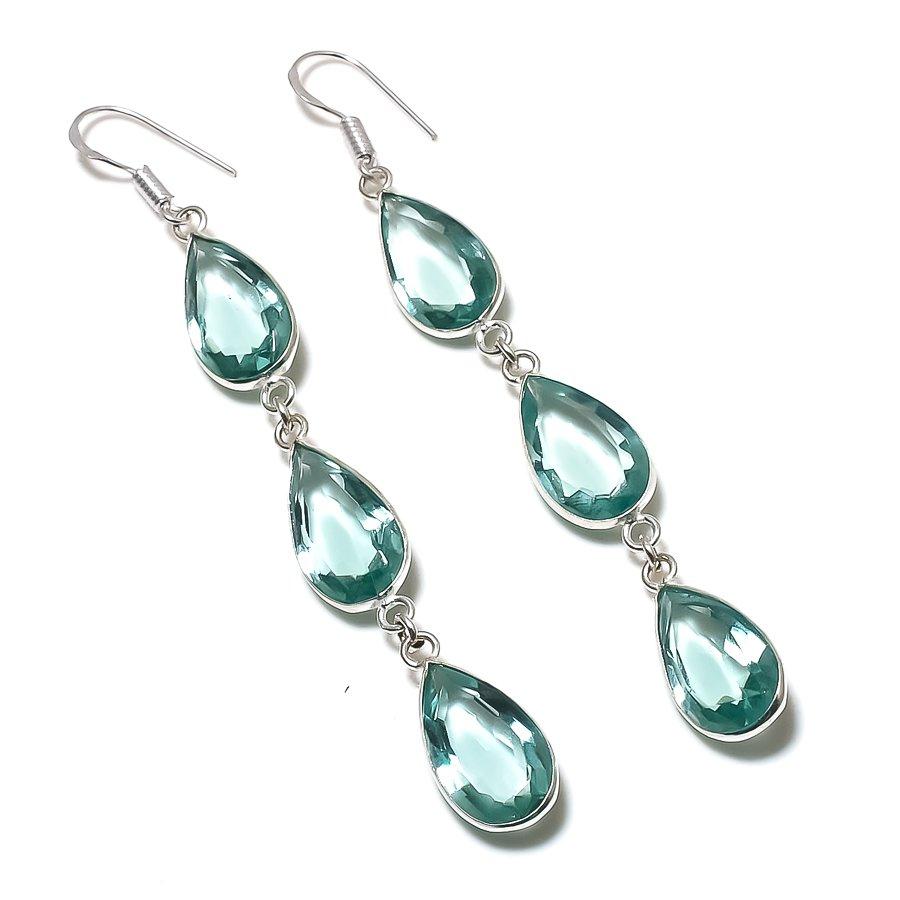 

Серьги из стерлингового серебра 925 пробы с натуральным голубым топазом 3,62 дюйма V1z86