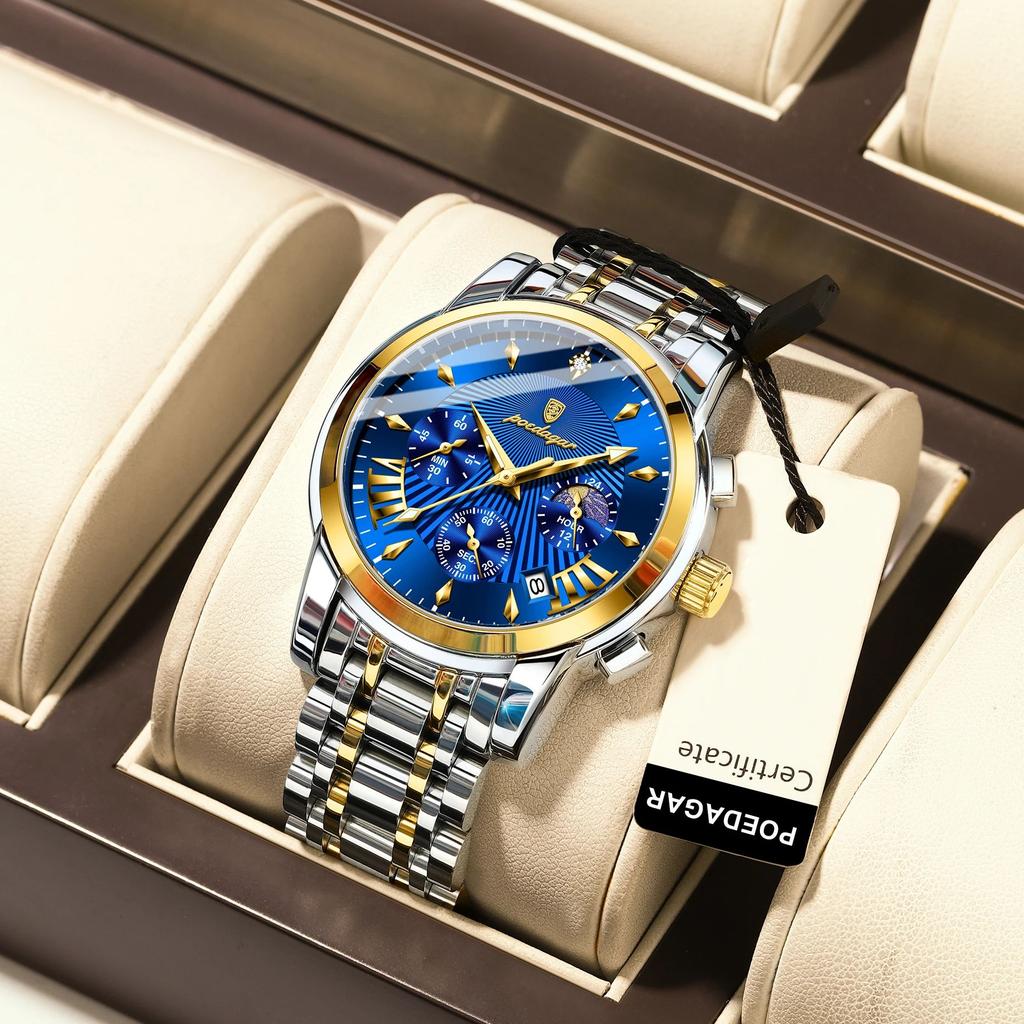 Luxury Fashion Watch Men Waterproof Luminous Date Chronograph Watches Man Quartz Military Stainless Steel Men's Watches