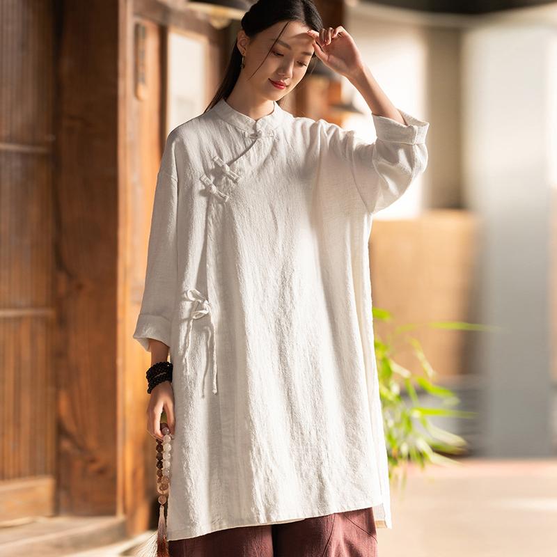 Zen Style Women's Pure Cotton Shirt Women's Spring and Autumn Meditation Clothes Cotton and Linen Chinese Style Tops