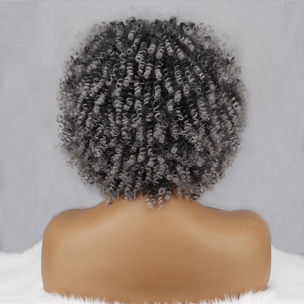 LISI HAIR Short Curly Wigs with Bangs Grey Brown Black Afro Wigs for Women High-temperature Resistance Fiber Synthetic Hair