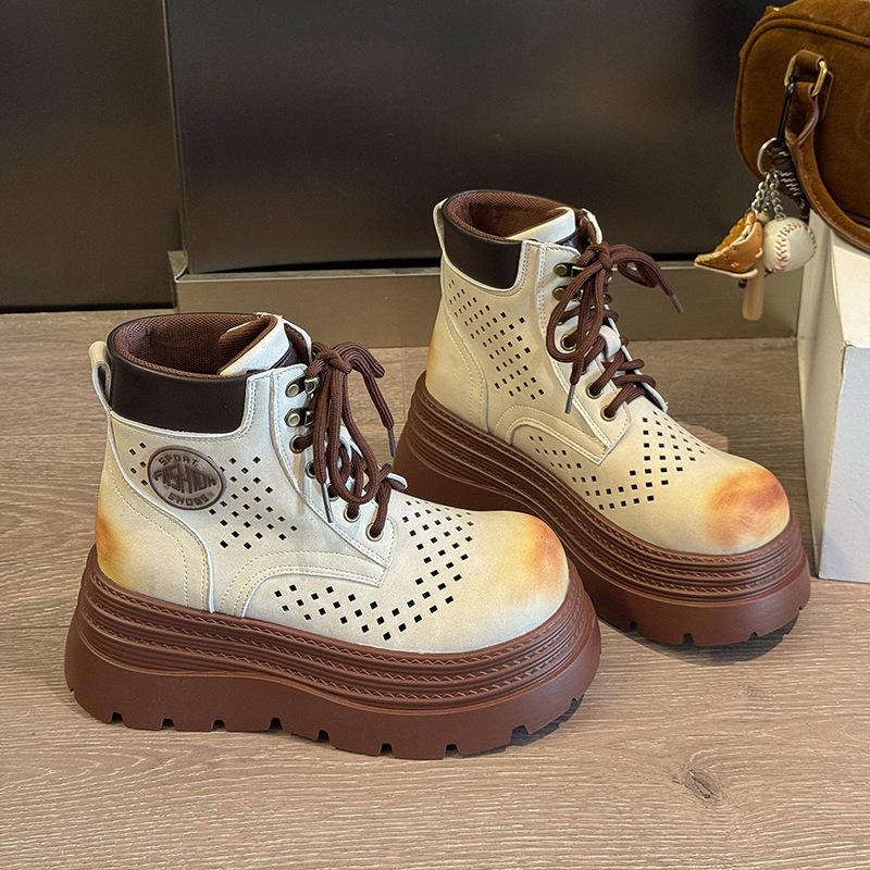 Thick-soled hollow rhubarb boots women's 2025 summer new heightening Martin boots small super fire outdoor western short boots