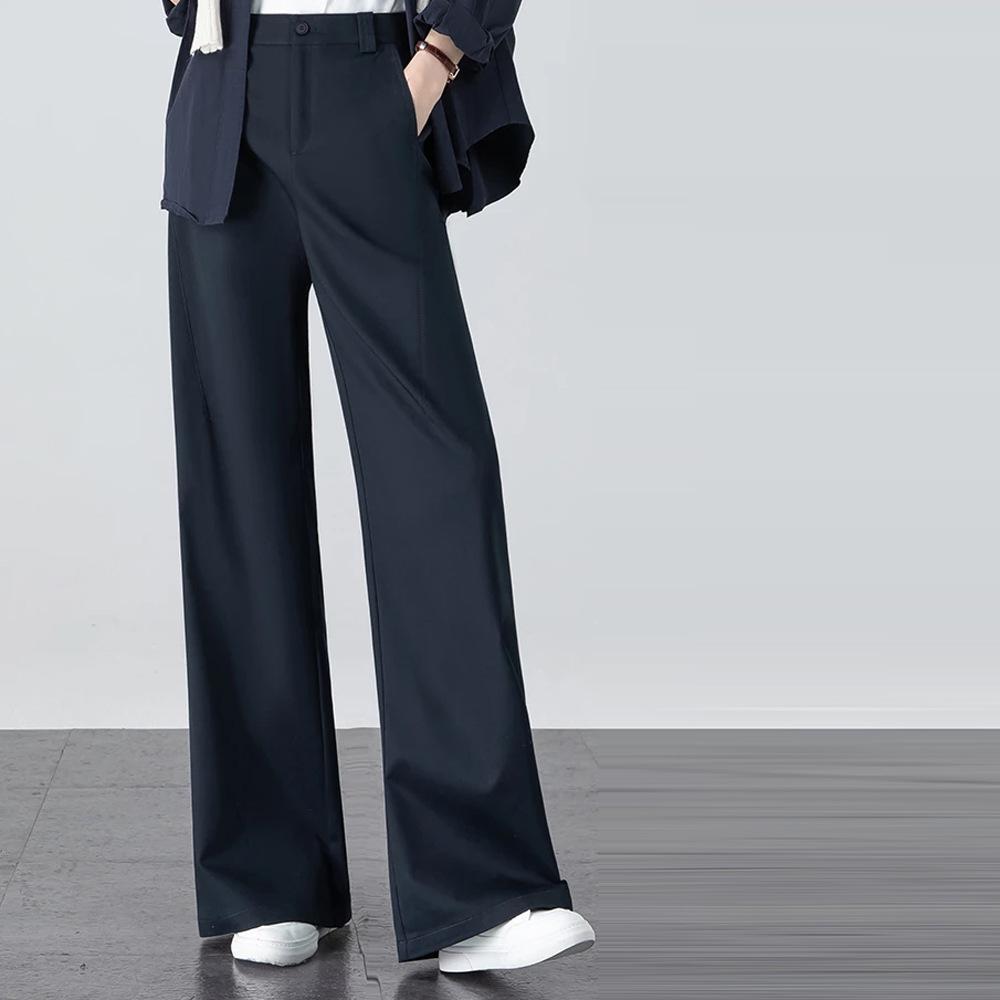 Women's High-Waisted Khaki Wide-Leg Suit Pants for Spring/Summer 2026 - Straight, Thin, and Draped
