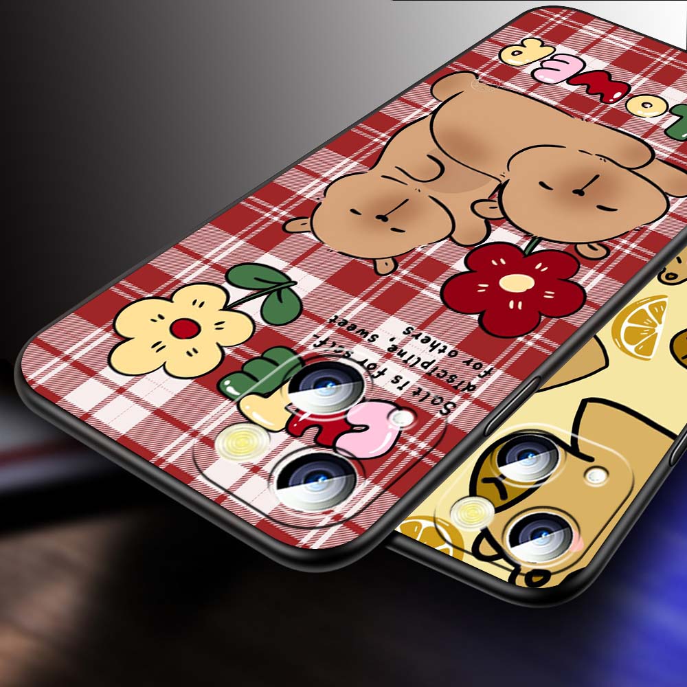 Cartoon Anime Capibala Art Phone Case For Apple iPhone 17 16 16E 15 14 13 12 11 Pro Max Plus Black Soft Silicone