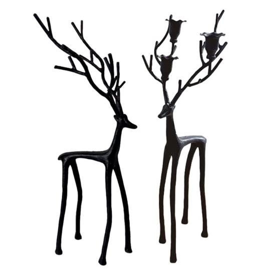 Black Reindeer Statue Candle Holder Vintage Iron Art Candlestick Home Office Living Room Taper Candle Stand Table Centerpiece Ornament