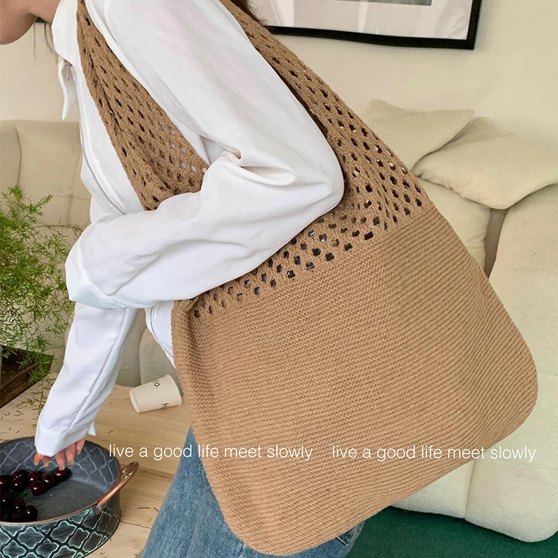 Tote Bag Knitted Bag Mesh Hollow Women's Shoulder Bag Woven Bag Handbag