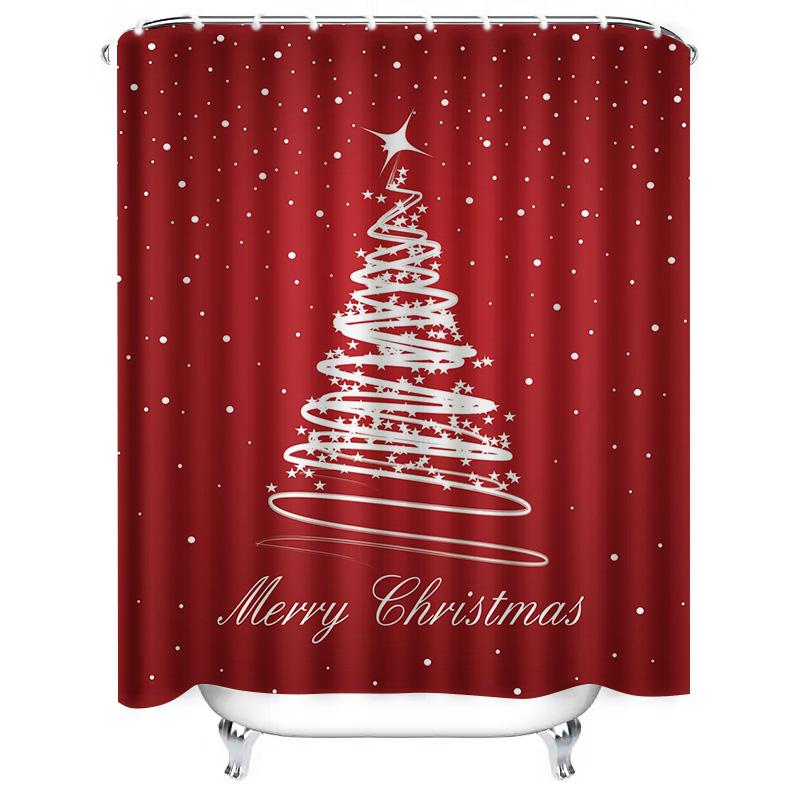 TU Festliches Weihnachten Duschvorhang Rot Frohe Weihnachten Feiertag Badezimmer Dekor Wasserdicht Ferienhaus Dekor Weihnachten Muster Geschenk