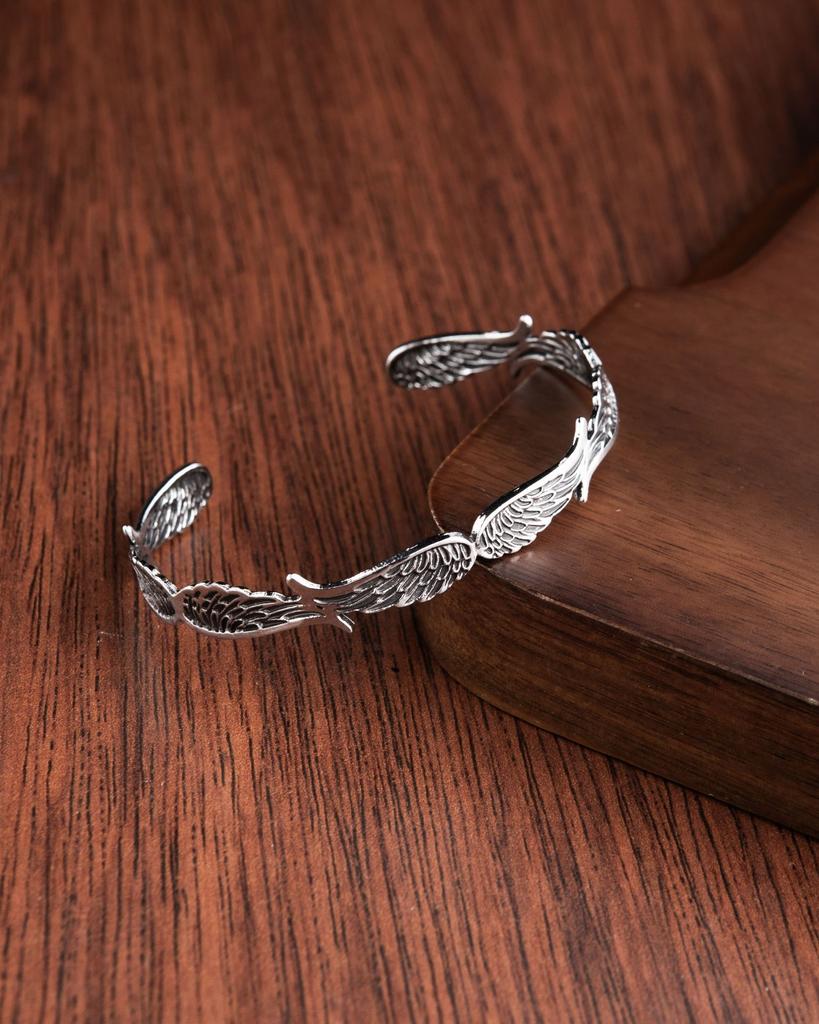 Open Bracelet Men'S And Women'S Metal Ancient Silver Bracelet Retro Simple Bamboo Feather Engraving Bracelet