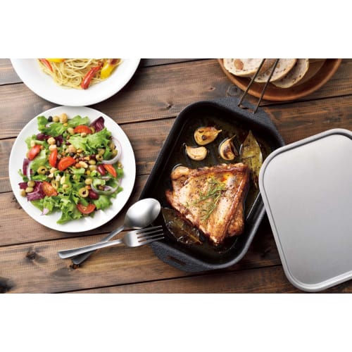 Made in Japan Takagi Glee-ru Removable Handle Grill Pan with Stainless Steel Lid and Handle, Square, 3-Piece Set