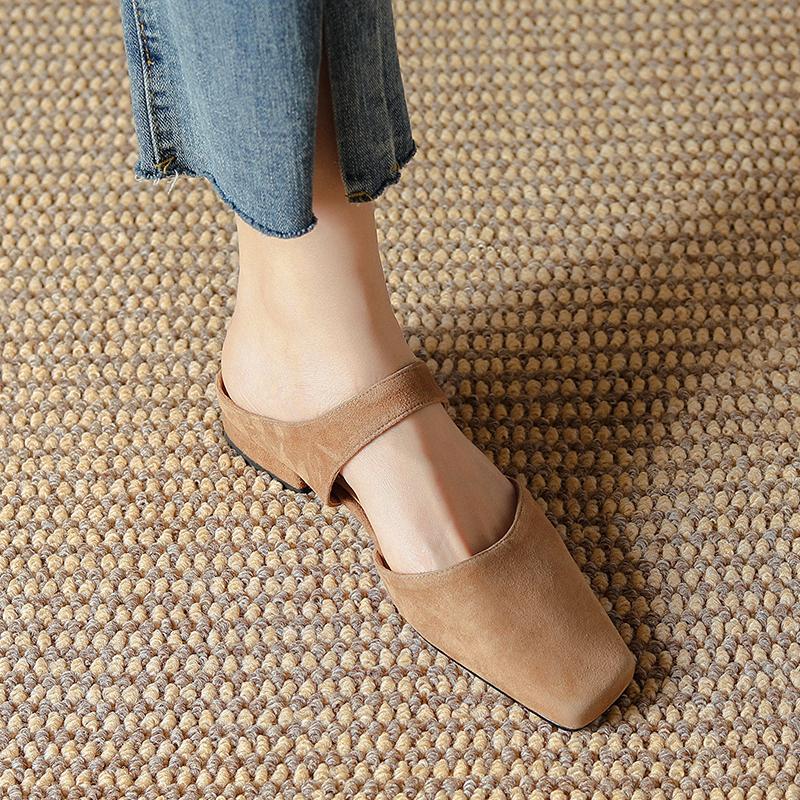 Fashion 2025 New Summer Women Shoes Sheepskin Shoes for Women Simple Bow Women Slippers Low Heels Square Toe Slippers Mules Handmade
