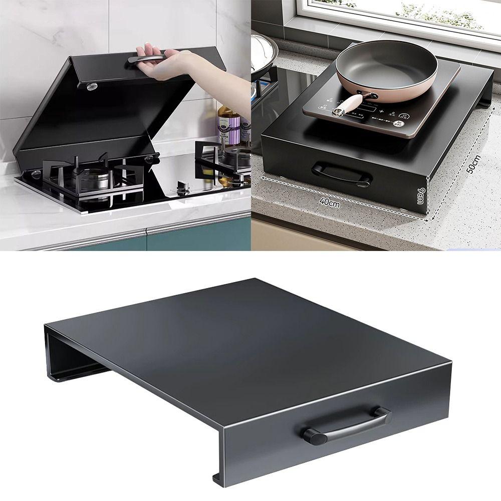 Black Gas Furnace Cover Strong Durable Space Saving Stove Cover Tables Multipurpose Carbon Steel Plate Storage Rack