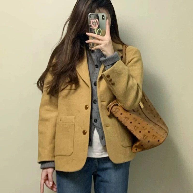 

Korean Style Yellow Wool Coat - Stylish Spring/Autumn Fashion L жёлтый