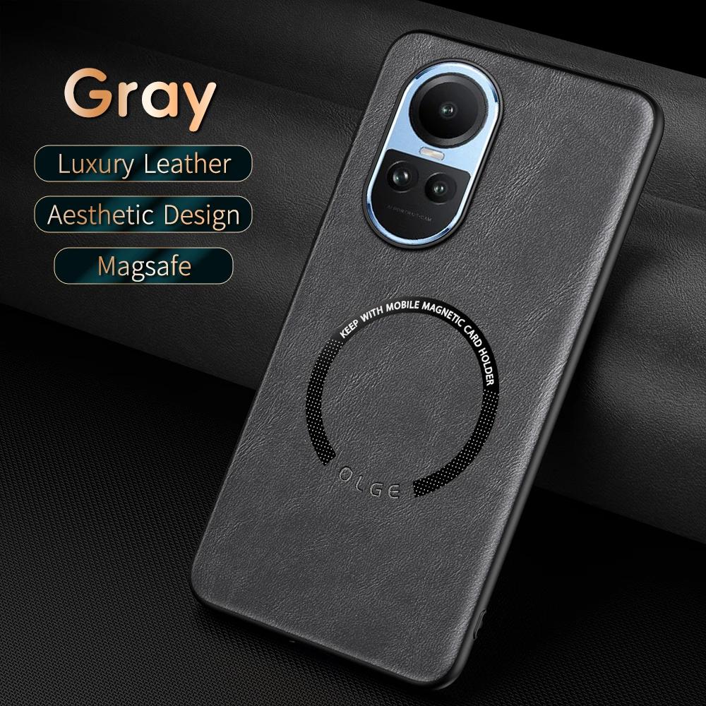 For OPPO Reno 10 10 Pro Fine Hole PU Cow Pattern Leather Outer Magnetic Ring Soft Edge Anti-Drop Anti-Fingerprint Phone Case
