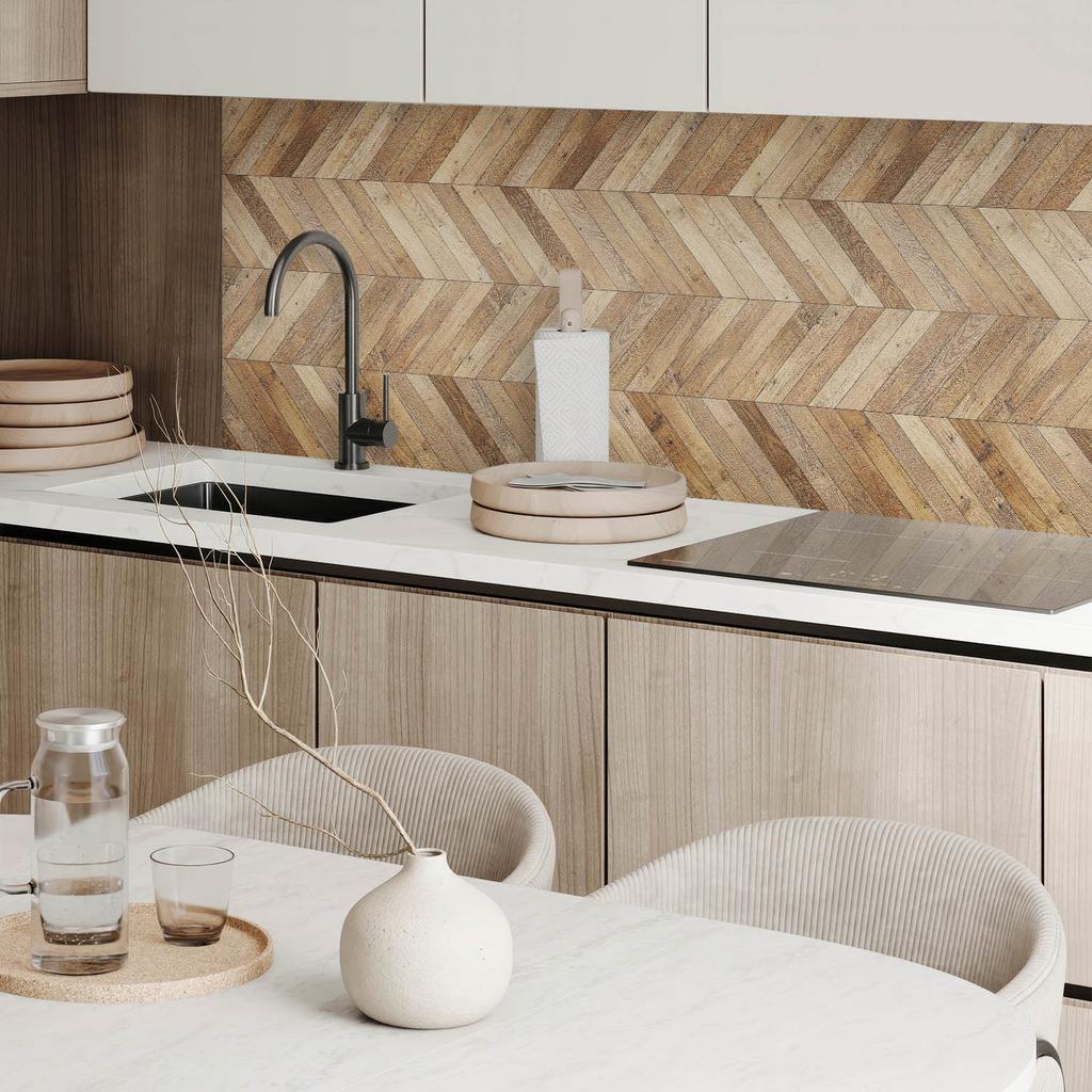 Self-Adhesive Vinyl Panel With Print For Living Room 100x50 Cm Herringbone Pattern Wood
