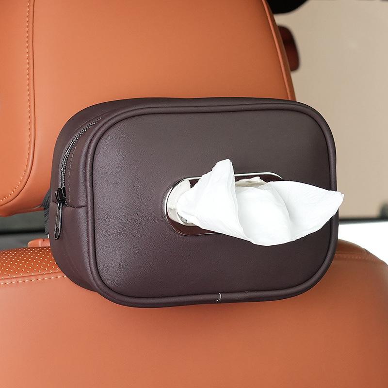 Hanging Car Napkin Holder, Center Console Armrest Box Leather Car Tissue Box, Sun Visor Backseat Tissue Case with Fix Strap