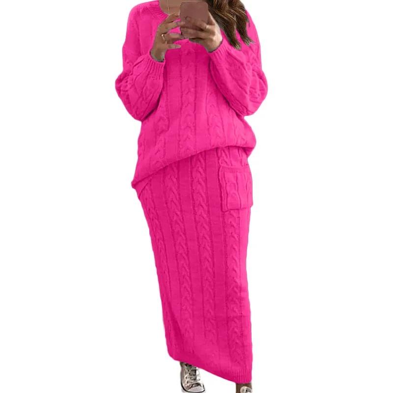 Autumn/Winter Women's Fashionable Cable Knit Floral Sweater Suit Dress Amazon European American Style Knitwear