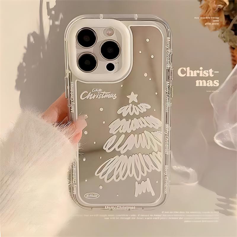 

Роскошный зеркальный чехол с граффити «Белоснежная рождественская елка» для iPhone 15 14 13 12 11 Pro Max Plus XS XR Airbag Чехлы для защиты от падения «все включено» iPhone X