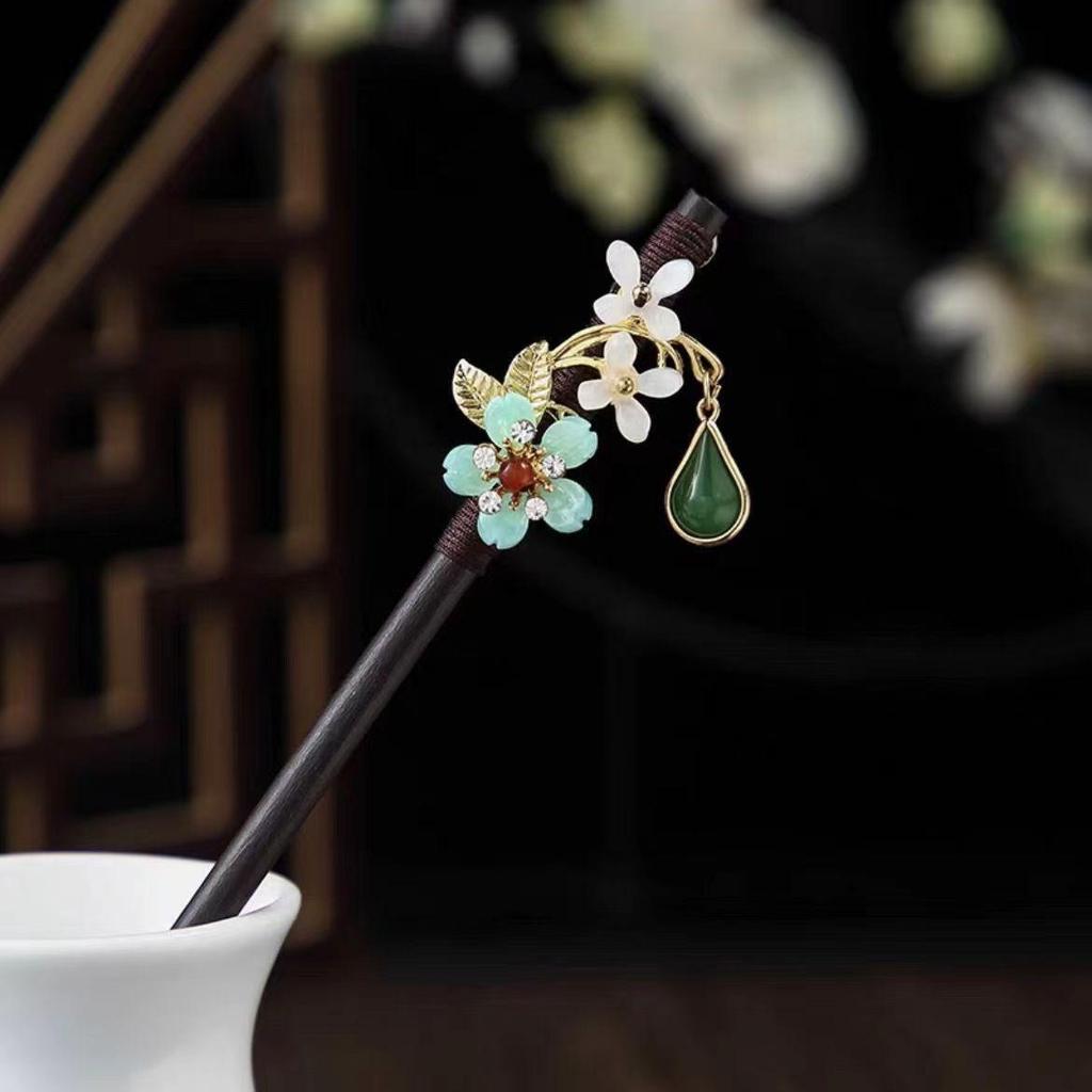 Grampo de Cabelo com Borla de Sândalo de Alta Qualidade para Penteados Updo de Hanfu Cheongsam