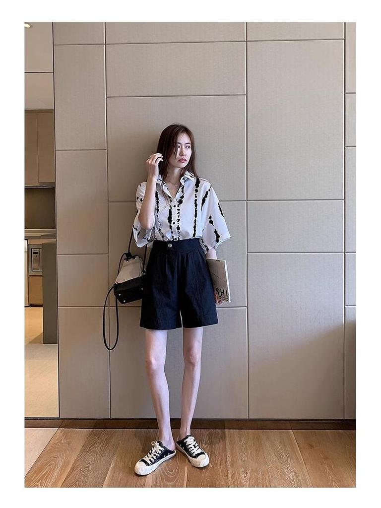 High Waist Cotton Wide-Leg Summer Shorts for Women - Plus Size, Korean Style, Non-Elastic, Loose Fit