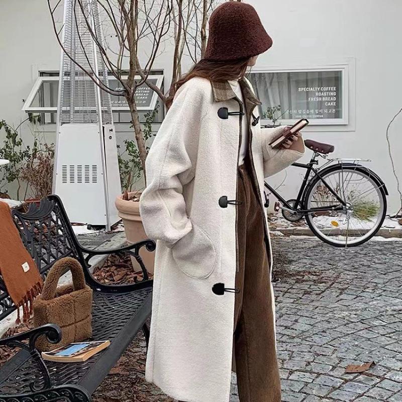 Winter New Fake Two-piece Coat Thickened Lazy Wind Solid Color Loose Long Coat Woman