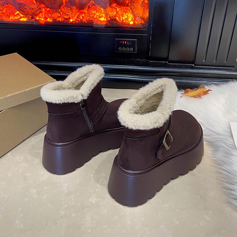 Women's Fashion Retro Lightweight Height-enhancing Soft Sole Winter Warm Fur One Snow Boots Velvet Lined Non-slip Casual Sports Cotton Boots